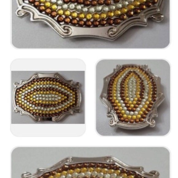 belt buckle rhinestone yellow orange white amber - Picture 3 of 3